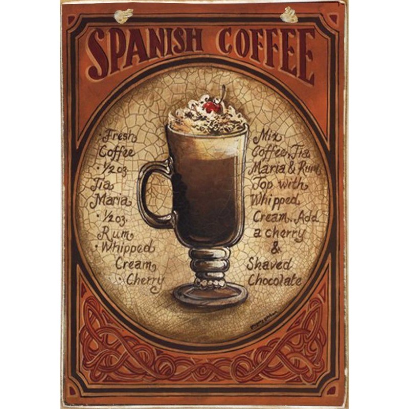 Spanish coffee ξύλινος πίνακας χειροποίητος