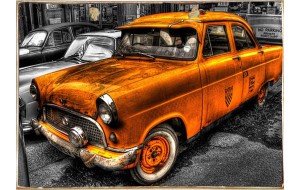 Vintage taxi ξύλινος πίνακας χειροποίητος