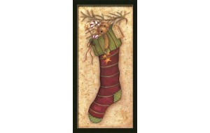 Xειροποίητο ταμπελάκι  με Χριστουγεννιάτικη κάλτσα 13x26 εκ