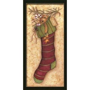 Xειροποίητο ταμπελάκι  με Χριστουγεννιάτικη κάλτσα 13x26 εκ