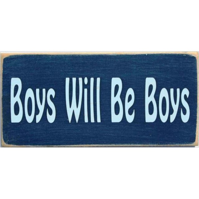 Ξύλινος ρετρό πίνακας χειροποίητος boys will be boys 26x13 εκ