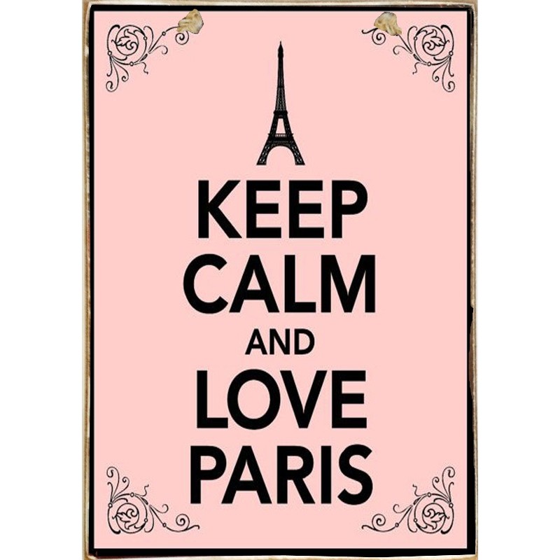 Ξύλινος ρετρό πίνακας χειροποίητος keep calm and love Paris 20x30 εκ