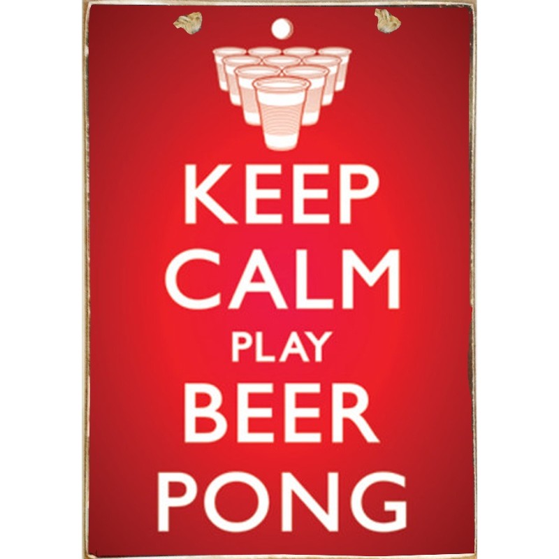 Ξύλινος ρετρό πίνακας χειροποίητος keep calm and play beer pong 20x30 εκ
