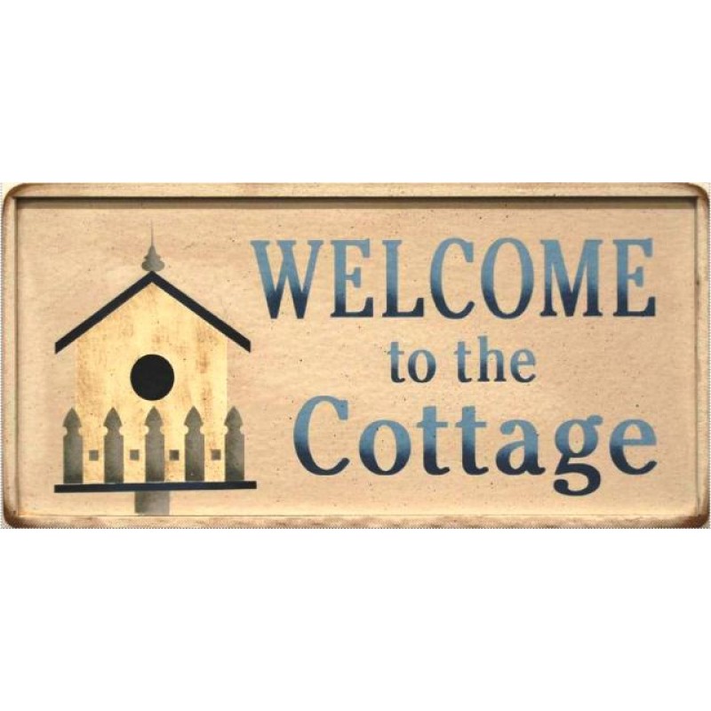Ξύλινος ρετρό πίνακας χειροποίητος welcome to the cottage 26x13 εκ
