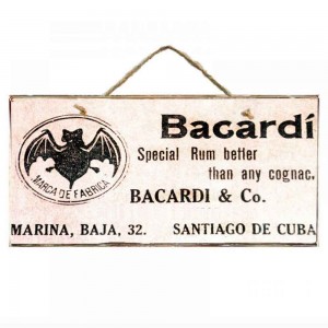 Bacardi ξύλινος  πίνακας χειροποίητος 26x13 εκ