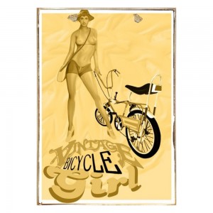 Bicycle girl ξύλινος vintage πίνακας