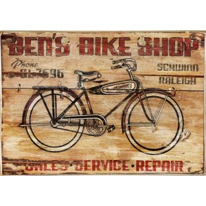Bike service ξύλινος vintage πίνακας