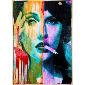 Cigarette woman ξύλινος πίνακας χειροποίητος