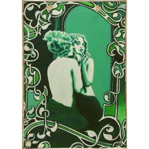 Green woman ξύλινος vintage πίνακας