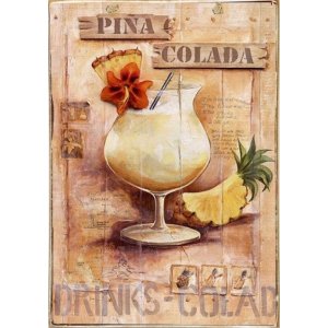 Pina colada ξύλινος  πίνακας χειροποίητος 