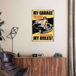 Πίνακας χειροποίητος my garage my rules 20x30 εκ