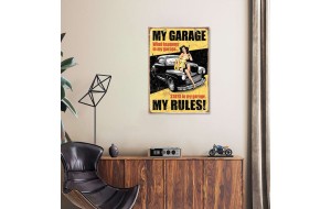 Πίνακας χειροποίητος my garage my rules 20x30 εκ