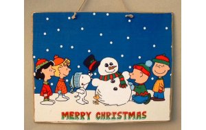 Xειροποίητο Χριστουγεννιάτικο ταμπελάκι με cartoon και χιονάνθρωπο 25x20 εκ