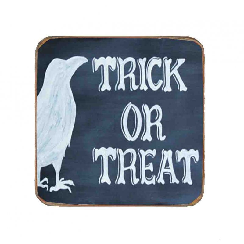 Halloween trick or treat ξύλινο χειροποίητο σουβέρ