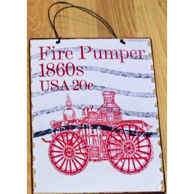 Fire pumper ξύλινος χειροποίητος πίνακας γραμματόσημο
