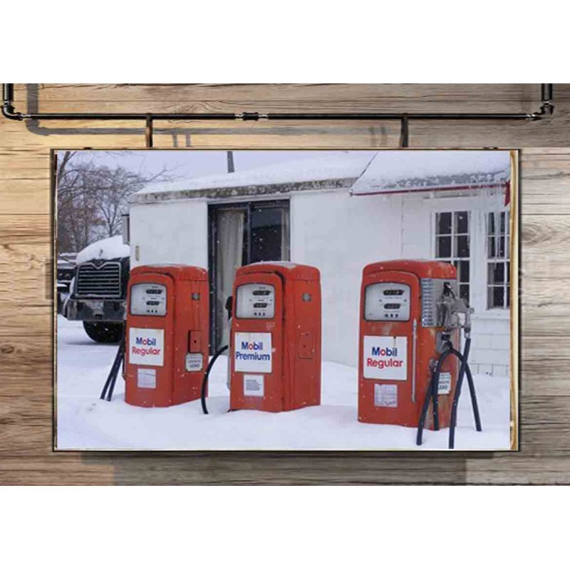 Gas pump vintage ξύλινο πινακάκι