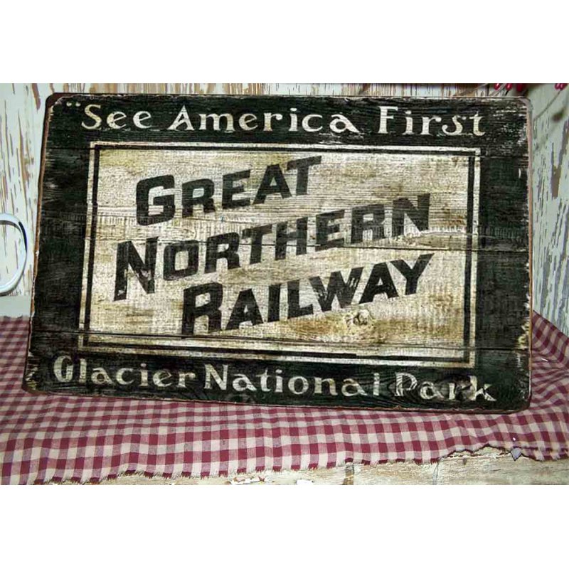 Great northern railway vintage ξύλινο πινακάκι