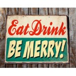 Eat drink be merry vintage ξύλινο πινακάκι 30x20 εκ