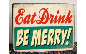 Eat drink be merry vintage ξύλινο πινακάκι 30x20 εκ