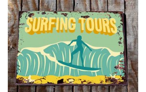 Surfing tours vintage ξύλινο πινακάκι