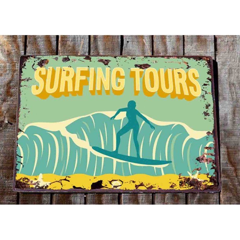 Surfing tours vintage ξύλινο πινακάκι