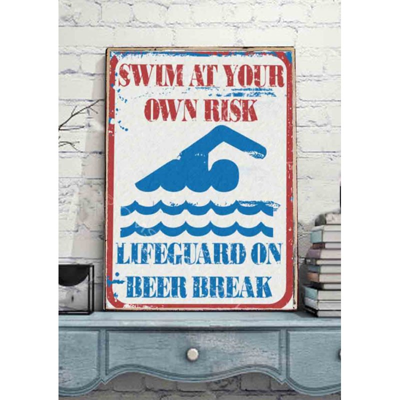 Lifeguard on beer break vintage ξύλινο πινακάκι