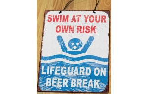 Lifeguard on beer break vintage ξύλινο πινακάκι 20x30 εκ