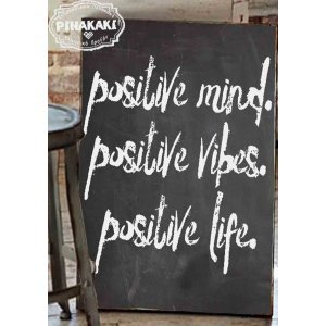 Positive thinking positive life vintage ξύλινο πινακάκι