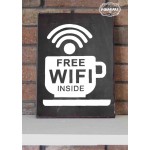 Free wifi inside vintage ξύλινος χειροποίητος chalkboard like πίνακας