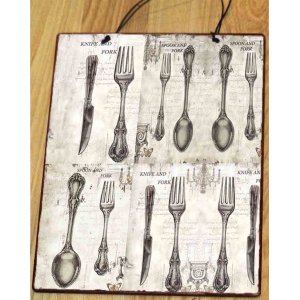 Vintage cutlery ρετρό ξύλινος πίνακας 20x30 εκ