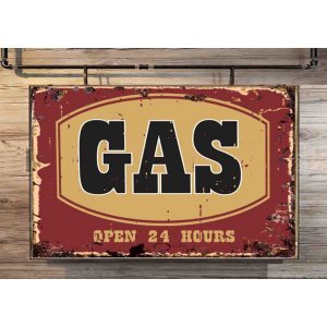 Gas Open 24h Ξύλινος Χειροποίητος Πίνακας 20x30 cm