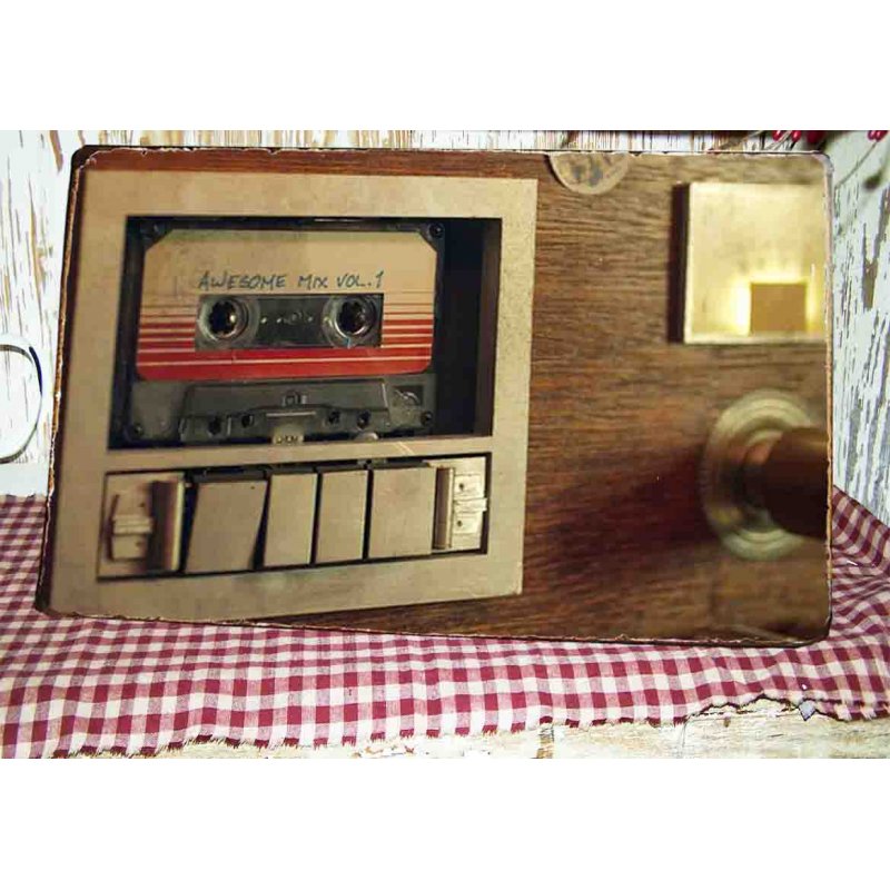 80's cassette retro ξύλινος πίνακας