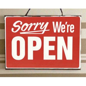 Sorry we re open vintage ξύλινος χειροποίητος πίνακας