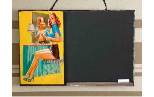 Pin up girl dressing ξύλινος χειροποίητος μαυροπίνακας 38x26 εκ