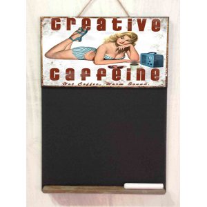 Creative caffeine ξύλινος χειροποίητος μαυροπίνακας 26x38 εκ