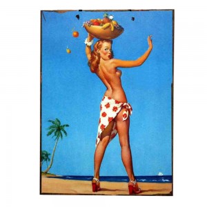 Beach girl vintage ξύλινος χειροποίητος πίνακας