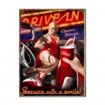 Drive in pin up girl vintage ξύλινος πίνακας