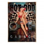 Hot rod garage vintage ξύλινος πίνακας