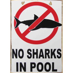 Νο sharks in pool ξύλινος χειροποίητος πίνακας