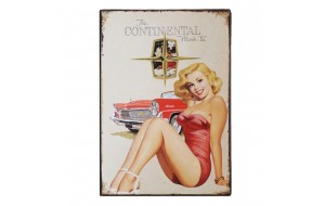 Pinup girl car ad vintage ξύλινος χειροποίητος πίνακας