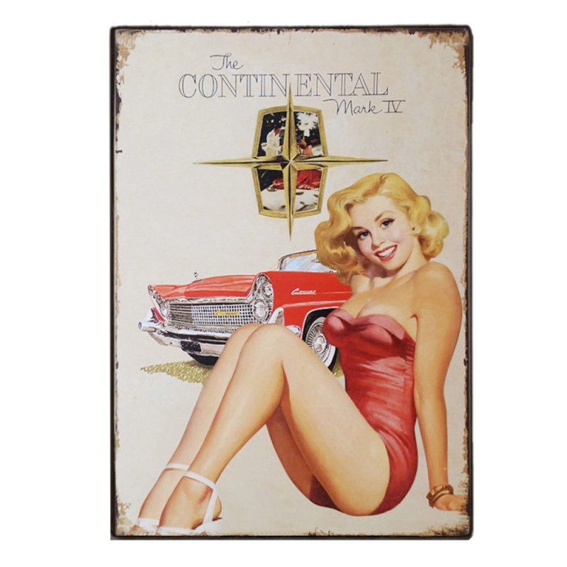 Pinup girl car ad vintage ξύλινος χειροποίητος πίνακας