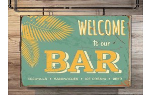 Welcome to our bar vintage ξύλινος χειροποίητος πίνακας