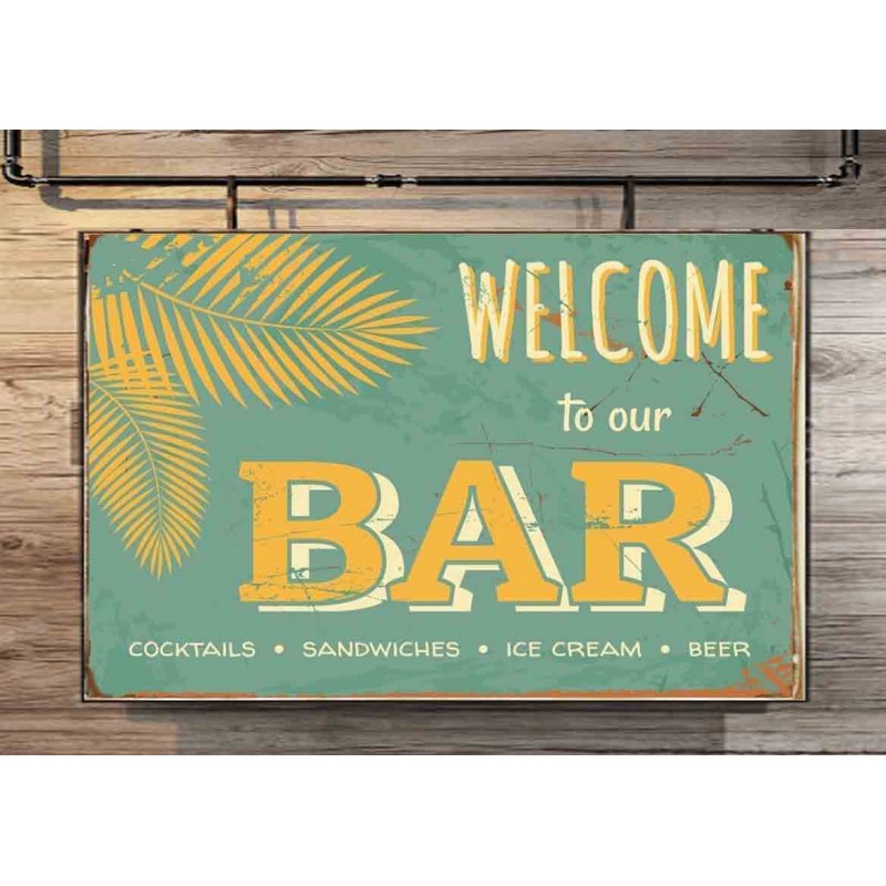 Welcome to our bar vintage ξύλινος χειροποίητος πίνακας