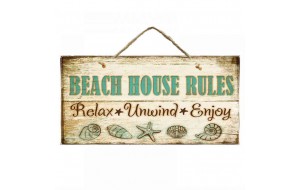 Ξύλινος χειροποίητος πίνακας beach house rules