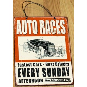Auto races vintage ξύλινος πίνακας