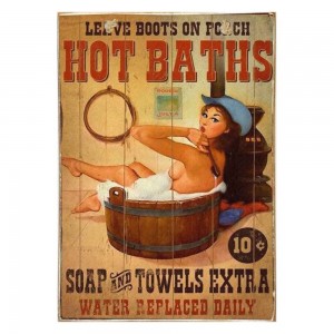 Hot baths vintage ξύλινος πίνακας
