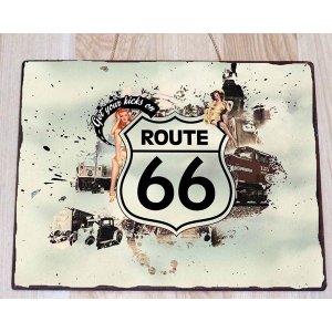 Route 66 vintage ξύλινος πίνακας 25x20 εκ