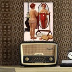 Vintage πίνακας pin up girl στον καθρέφτη