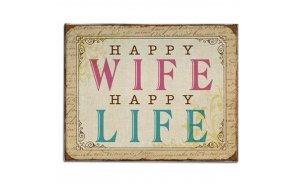 Ρετρό χειροποίητο ξύλινο πινακάκι χαρούμενη σύζυγος
