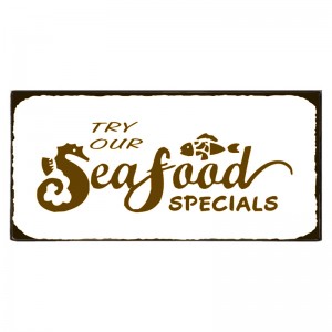 Vintage ξύλινο χειροποίητο πινακάκι διαφήμιση για σπέσιαλ θαλασσινά